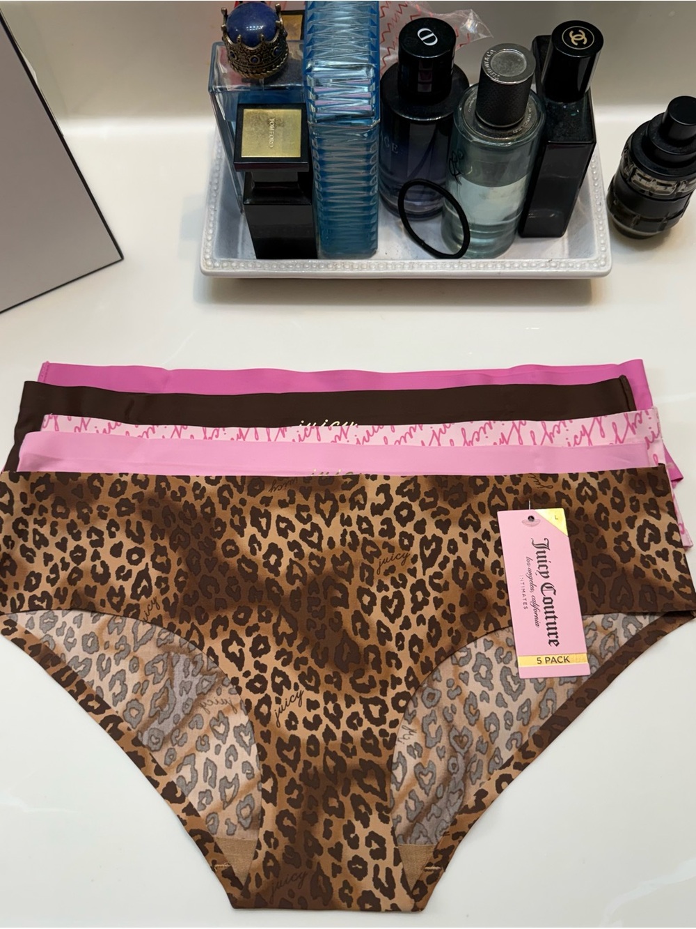 Juicy Couture Girls' Brown Leopard & Pink Bikini Briefs - 5 Pack